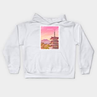 Japan - Mount Fuji and Chureito Pagoda in Pink Sunset Kids Hoodie